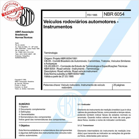 Veículos rodoviários automotores - Instrumentos