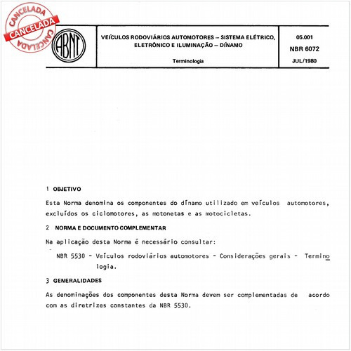 Veículos rodoviários automotores - Sistema elétrico, eletrônico e iluminação - Dínamo