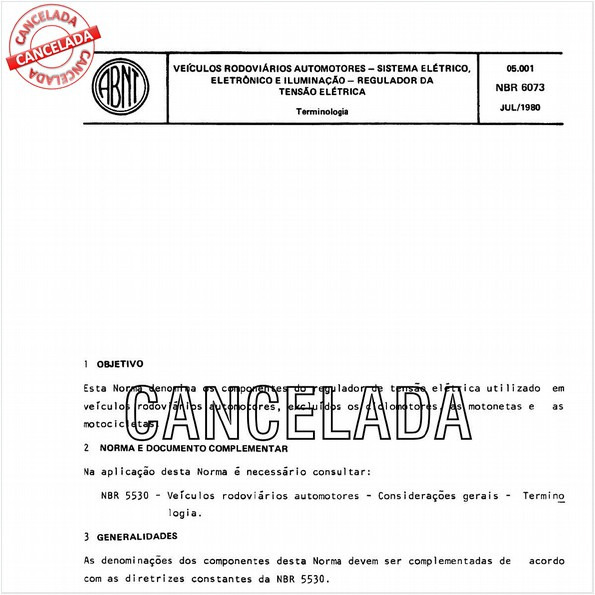 Veículos rodoviários automotores - Sistema elétrico, eletrônico e iluminação - Regulador da tensão elétrica