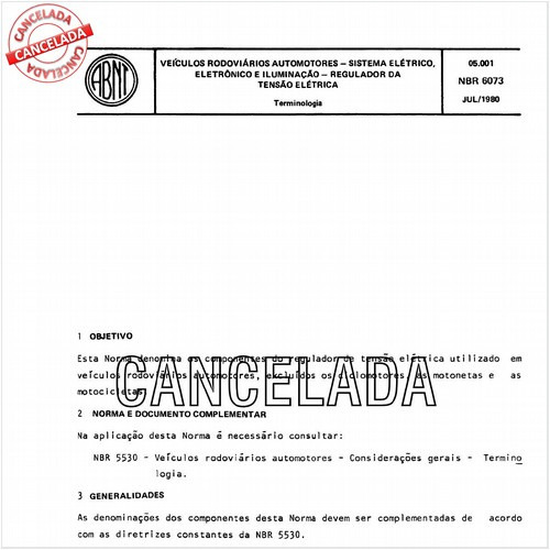 Veículos rodoviários automotores - Sistema elétrico, eletrônico e iluminação - Regulador da tensão elétrica