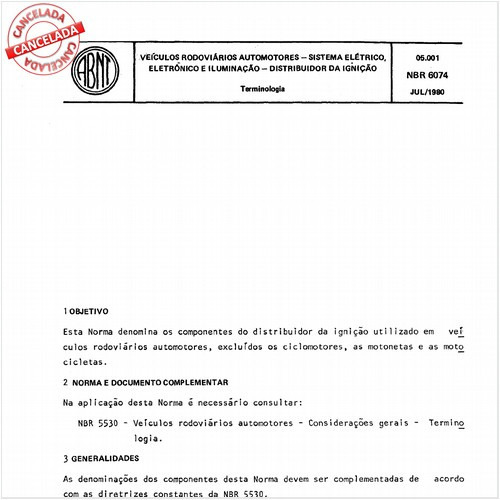 Veículos rodoviários automotores - Sistema elétrico, eletrônico e iluminação - Distribuidor da ignição