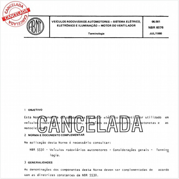 Veículos rodoviários automotores - Sistema elétrico, eletrônico e iluminação - Motor do ventilador