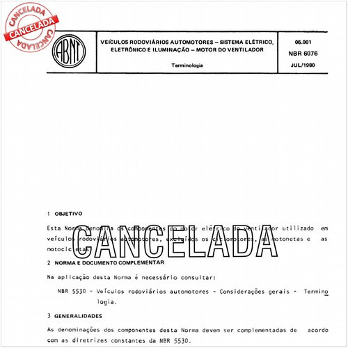 Veículos rodoviários automotores - Sistema elétrico, eletrônico e iluminação - Motor do ventilador