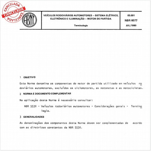 Veículos rodoviários automotores - Sistema elétrico, eletrônico e iluminação - Motor de partida