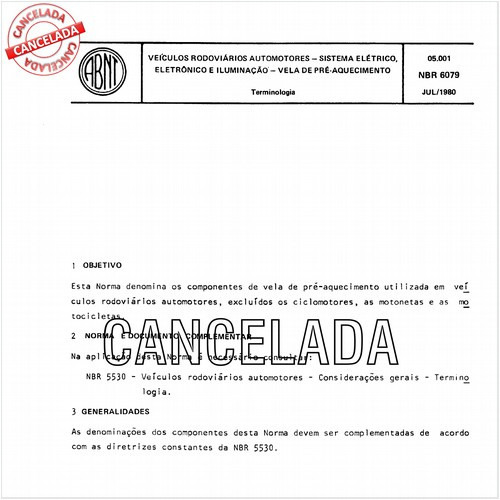 Veículos rodoviários automotores - Sistema elétrico, eletrônico e iluminação - Vela de preaquecimento