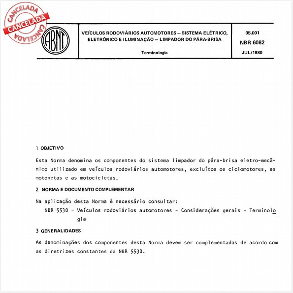 Veículos rodoviários automotores - Sistema elétrico, eletrônico e iluminação - Limpador do pára-brisa
