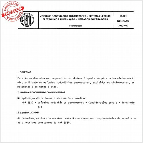 Veículos rodoviários automotores - Sistema elétrico, eletrônico e iluminação - Limpador do pára-brisa