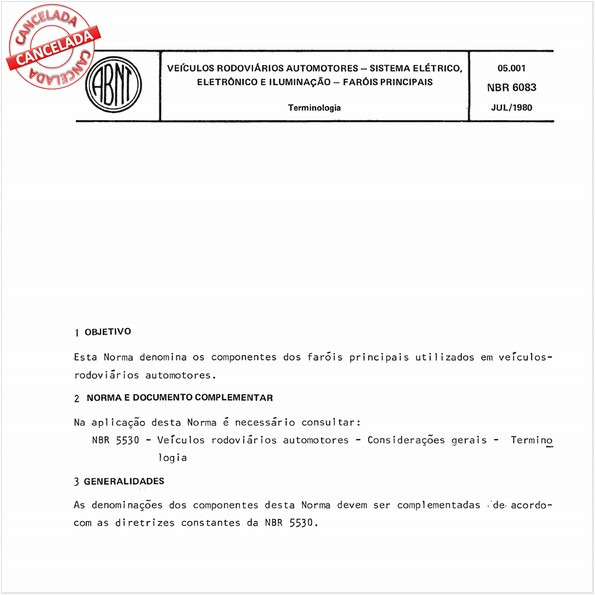 Veículos rodoviários automotores - Sistema elétrico, eletrônico e iluminação - Faróis principais