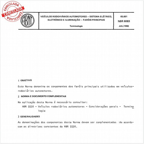 Veículos rodoviários automotores - Sistema elétrico, eletrônico e iluminação - Faróis principais
