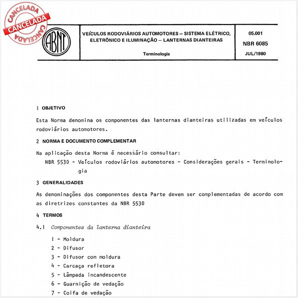 Veículos rodoviários automotores - Sistema elétrico, eletrônico e iluminação - Lanternas dianteiras