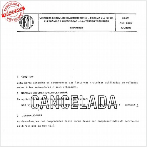 Veículos rodoviários automotores - Sistema elétrico, eletrônico e iluminação - Lanternas traseiras