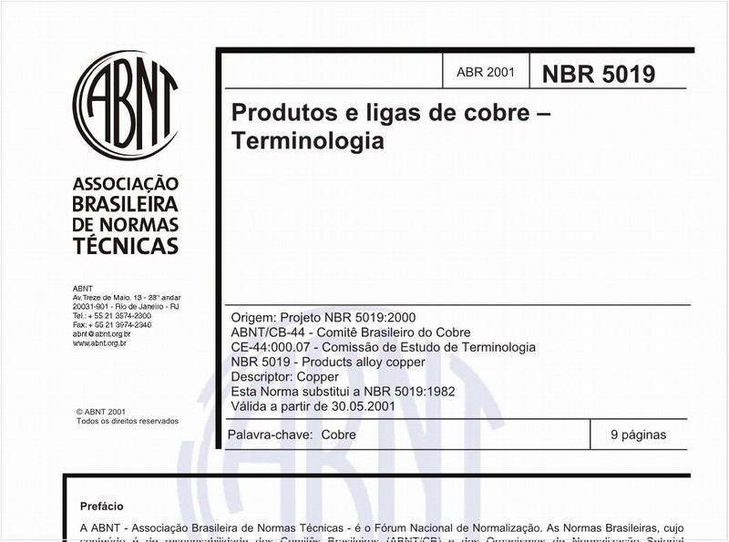 Produtos e ligas de cobre - Terminologia