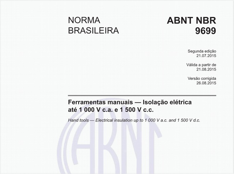 Ferramentas manuais - Isolação elétrica até 1 000 V c.a. e 1 500 V c.c.