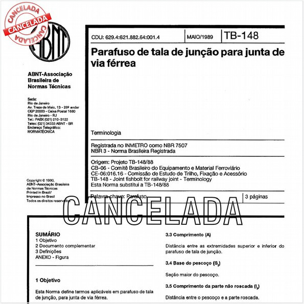 Parafuso de tala de junção para junta de via férrea