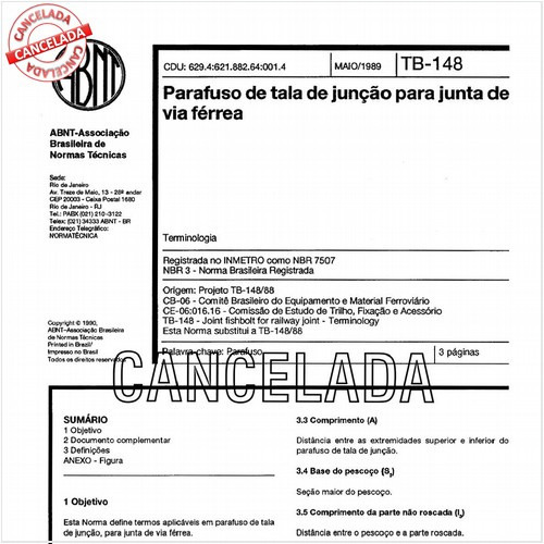 Parafuso de tala de junção para junta de via férrea