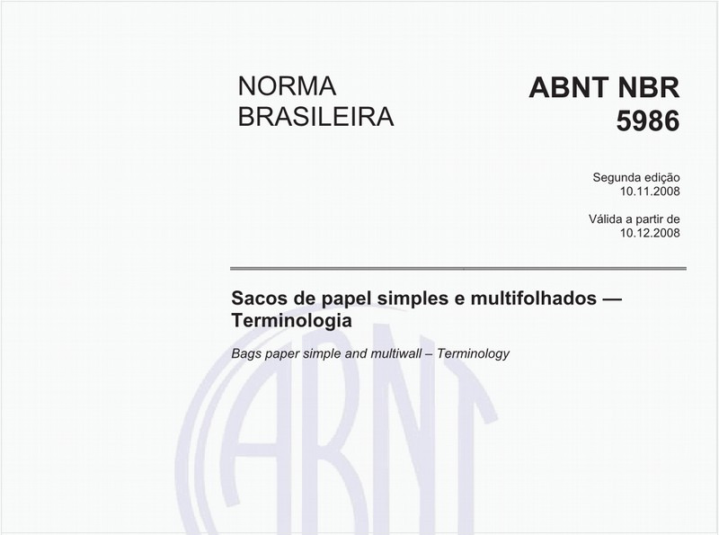 Sacos de papel simples e multifolhados - Terminologia