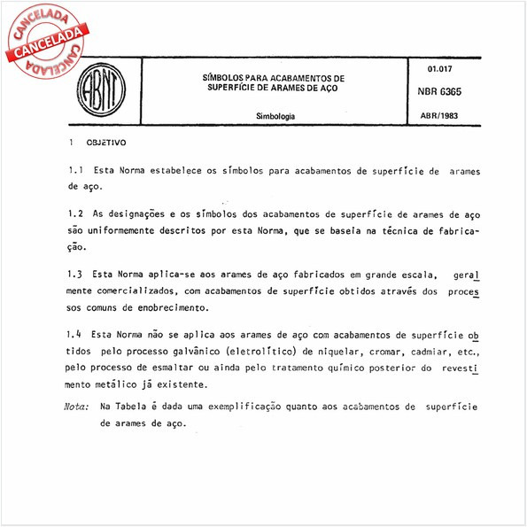 Símbolos para acabamentos de superfície de arames de aço