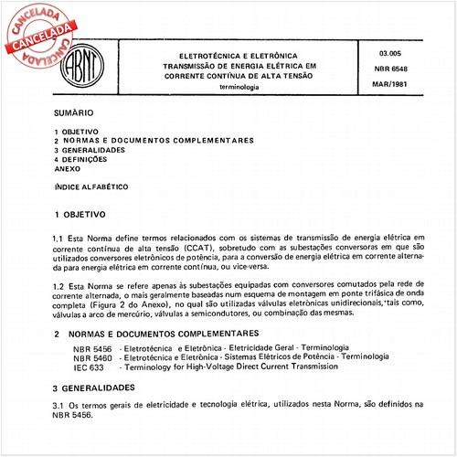 Eletrotécnica e eletrônica - Transmissão de energia elétrica em corrente contínua de alta tensão