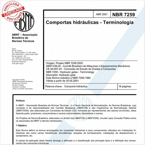 Comportas hidráulicas - Terminologia