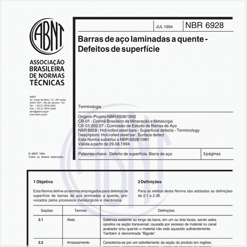 Barras de aço laminadas a quente - Defeitos de superfície