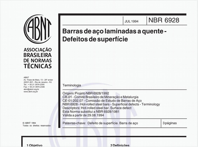 Barras de aço laminadas a quente - Defeitos de superfície