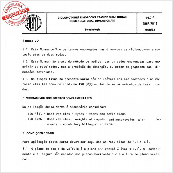 Ciclomotores e motocicletas de duas rodas nomenclaturas dimensionais