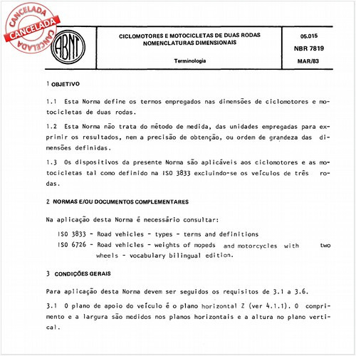 Ciclomotores e motocicletas de duas rodas nomenclaturas dimensionais