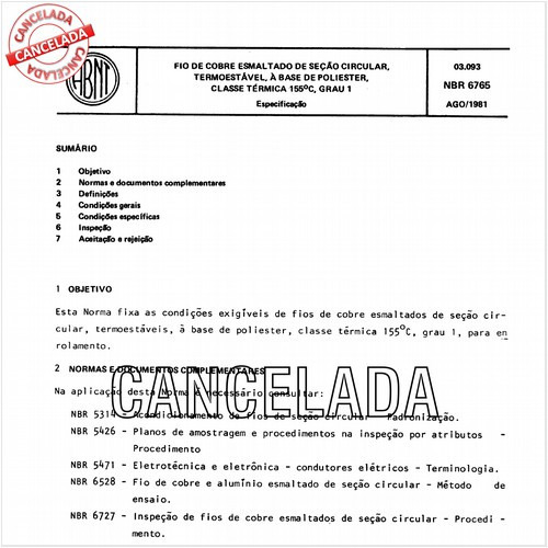 Fio de cobre esmaltado de seção circular, termoestável, à base de poliéster, classe térmica 155 graus Celsius, grau 1