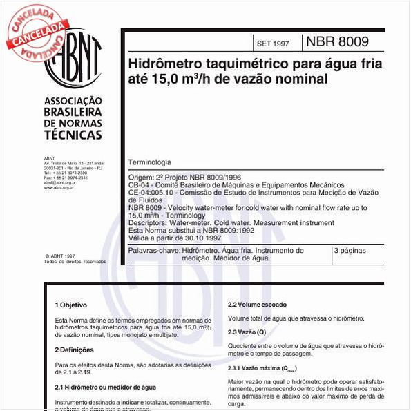Hidrômetro taquimétrico para água fria até 15,0 m³/h de vazão nominal - Terminologia