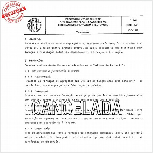 Processamento de minerais - Deslamagem e floculação seletiva, espessamento, filtragem e flutuação