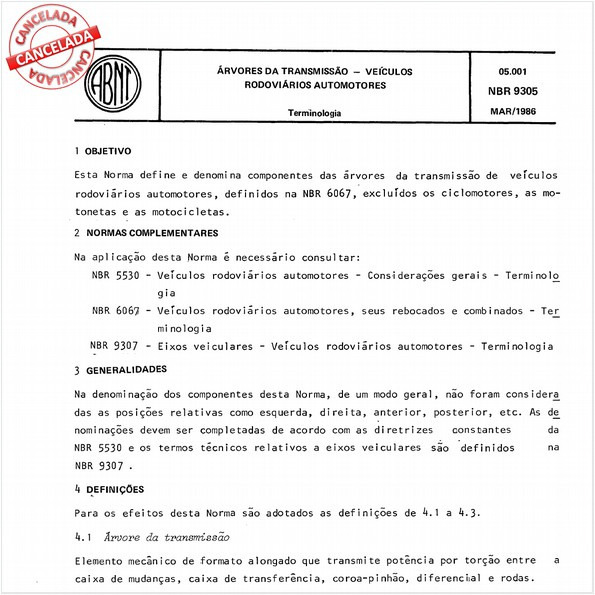 Arvores da transmissão - Veículos rodoviários automotores