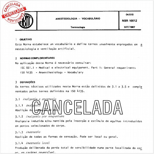 Anestesiologia - Vocabulário