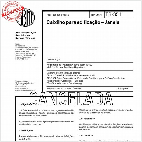 Caixilho para edificação - Janela