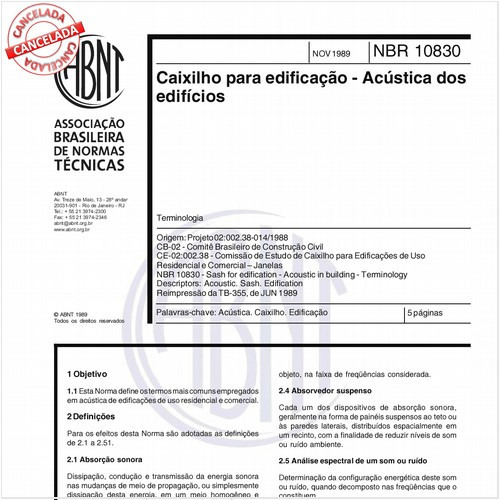 Caixilho para edificação - Acústica dos edifícios