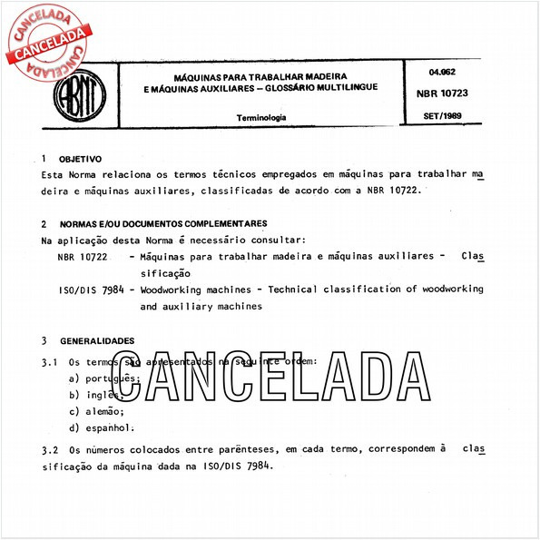 Máquinas para trabalhar madeira e máquinas auxiliares - Glossário multilingüe