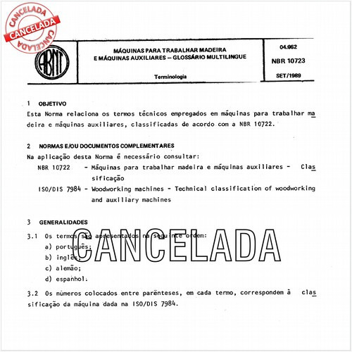 Máquinas para trabalhar madeira e máquinas auxiliares - Glossário multilingüe