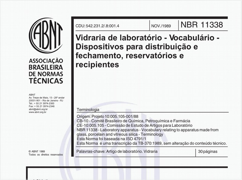 Vidraria de laboratório - Vocabulário - Dispositivos para distribuição e fechamento, reservatórios e recipientes - Terminologia
