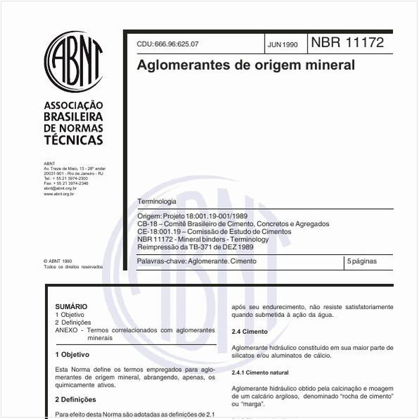 Aglomerantes de origem mineral - Terminologia