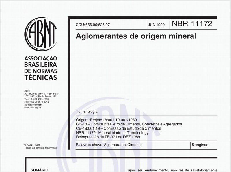 Aglomerantes de origem mineral - Terminologia