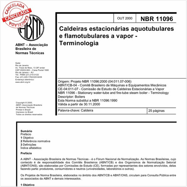Caldeiras estacionárias aquotubulares e flamotubulares a vapor - Terminologia