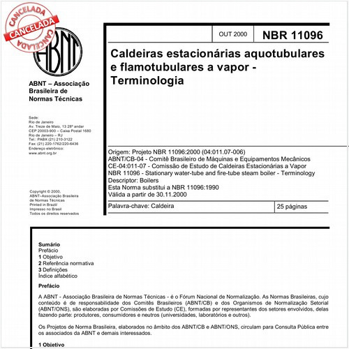 Caldeiras estacionárias aquotubulares e flamotubulares a vapor - Terminologia
