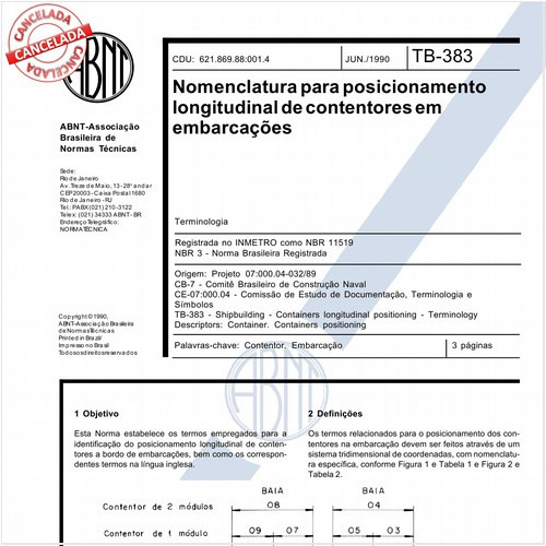 Nomenclatura para posicionamento longitudinal de contentores em embarcações