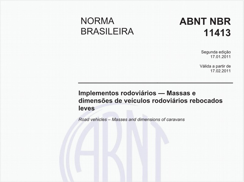 Implementos rodoviários — Massas e dimensões de veículos rodoviários rebocados leves