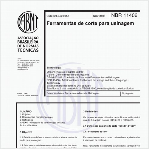 Ferramentas de corte para usinagem - Terminologia