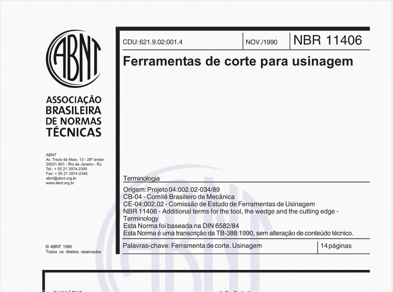 Ferramentas de corte para usinagem - Terminologia