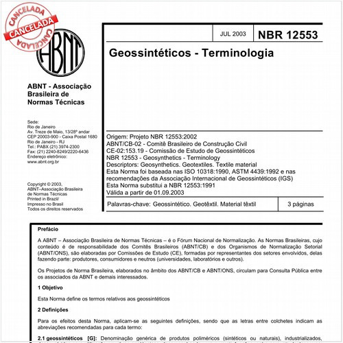 Geossintéticos - Terminologia