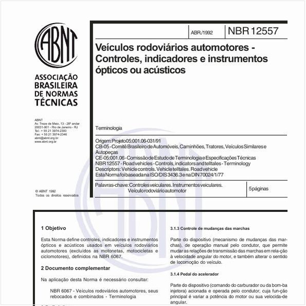 Veículos rodoviários automotores - Controles, indicadores e instrumentos ópticos ou acústicos - Terminologia