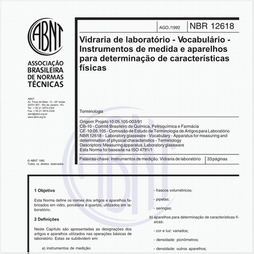 Vidraria de laboratório - Vocabulário - Instrumentos de medida e aparelhos para determinação de características físicas - Terminologia