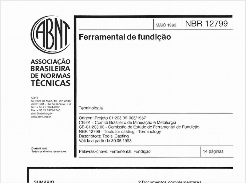 Ferramental de fundição - Terminologia