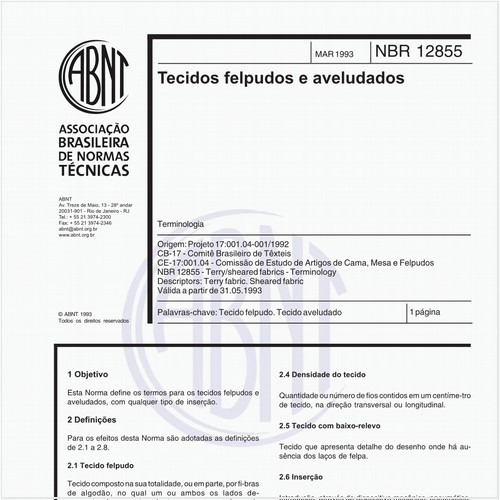 Tecidos felpudos e aveludados - Terminologia